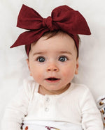 Load image into Gallery viewer, Linen Bow Headband Wrap
