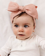 Load image into Gallery viewer, Linen Bow Headband Wrap
